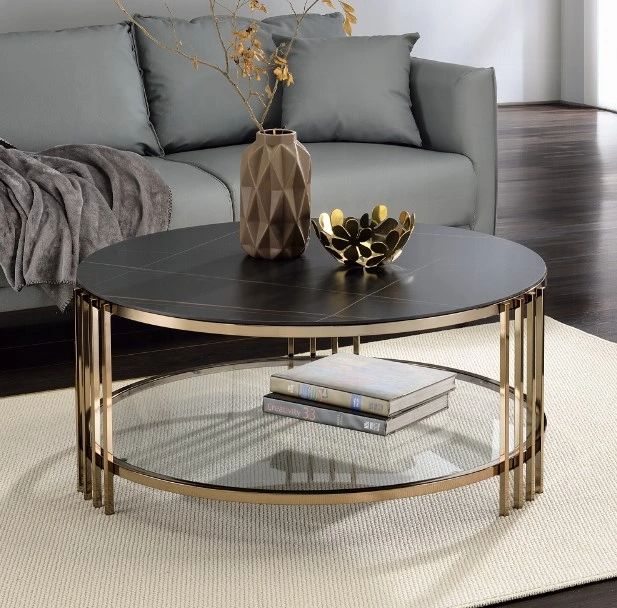 ACME Furniture Abisha Black Coffee Table with Champagne Base-1