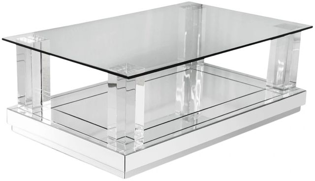 Michael Amini® Montreal™ Glass Top Rectangular Cocktail Table with Mirrored Base-0
