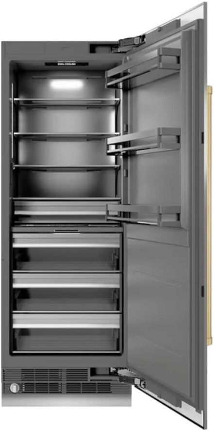 ZLINE Autograph Edition 30" 16.7 Cu. Ft. Stainless Steel Column Refrigerator with Graphite Gray Interior and Champagne Bronze Accents-1