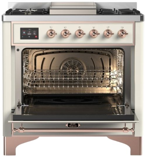 Ilve® Majestic III 36" Antique White Pro Style Dual Fuel Liquid Propane Range with Solid Door and Copper Trim-1