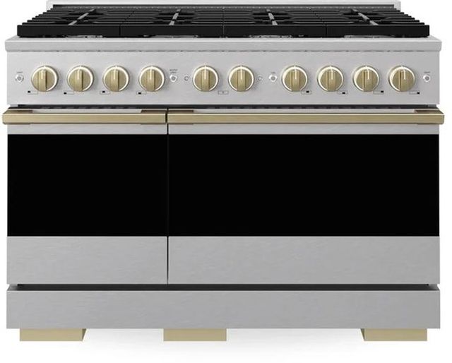 ZLINE Marino 48" Satin Stainless Steel Pro Style Gas Range with Champagne Bronze Accents-0