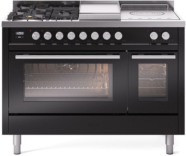 Ilve® Professional Plus II 48" Glossy Black Pro Style Dual Fuel Range-0