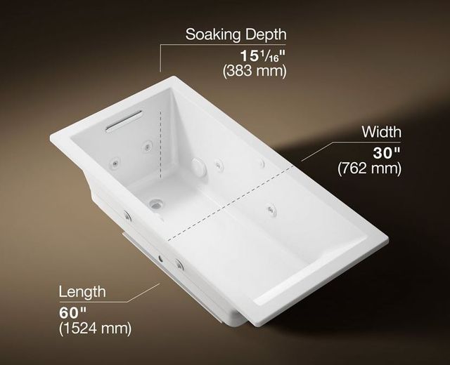 KOHLER® Underscore® White 60" X 30" Drop-In/ Undermount Heated Bubblemassage™ Air Bath with Whirlpool-2