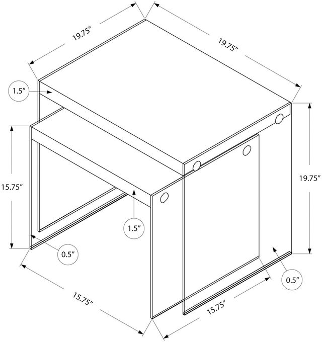 Monarch Specialties Inc. 2-Piece Dark Taupe Tempered Glass Nesting Tables Set-3