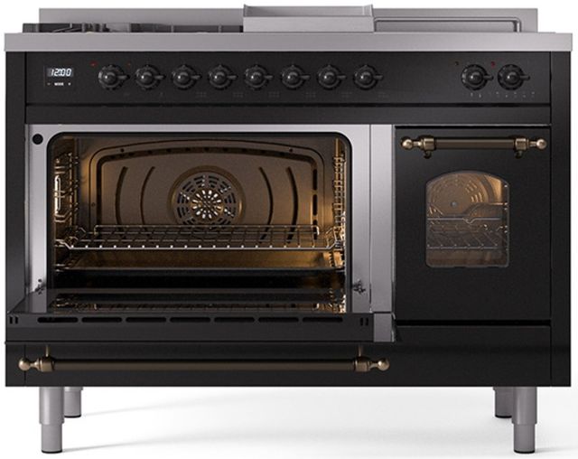 Ilve® Nostalgie II Series 48" Glossy Black Pro Style Dual Fuel Range-2