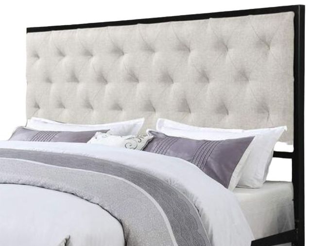 Milton Greens Stars Beige Queen Metal Platform Bed with Upholstered Headboard-3