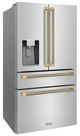 ZLINE Autograph Edition 36" 21.6 Cu. Ft. Stainless Steel Counter-Depth French Door Refrigerator with Water and Ice Maker in Fingerprint-Resistant and Champagne Bronze Helix Handles-2