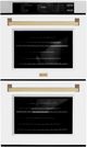 ZLINE Autograph Edition Professional 30" Satin Stainless Steel Double Electric Wall Oven with White Matte Doors and Champagne Bronze Accents-0