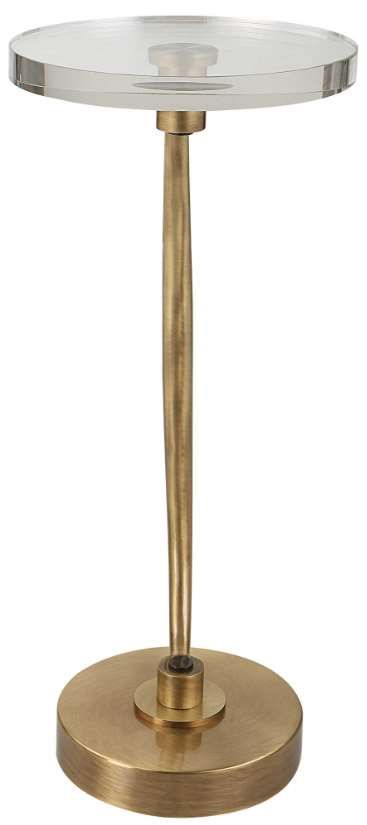 Uttermost® Waveney Crystal Top Drink Table with Antique Brass Base-3