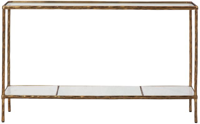 Signature Design by Ashley® Ryandale Glass Top Sofa Table with Antique Brass Base-1