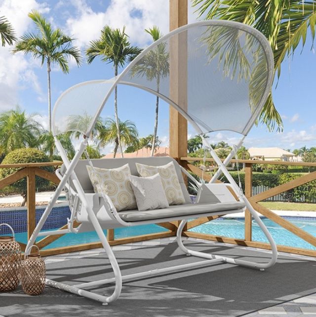 Furniture of America® Sandor White Fabric/Steel Outdoor Swing Chair-1