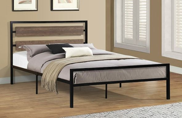 Milton Greens Stars Black Queen Metal Platform Bed with 2-Bar Wooden Headboard-2