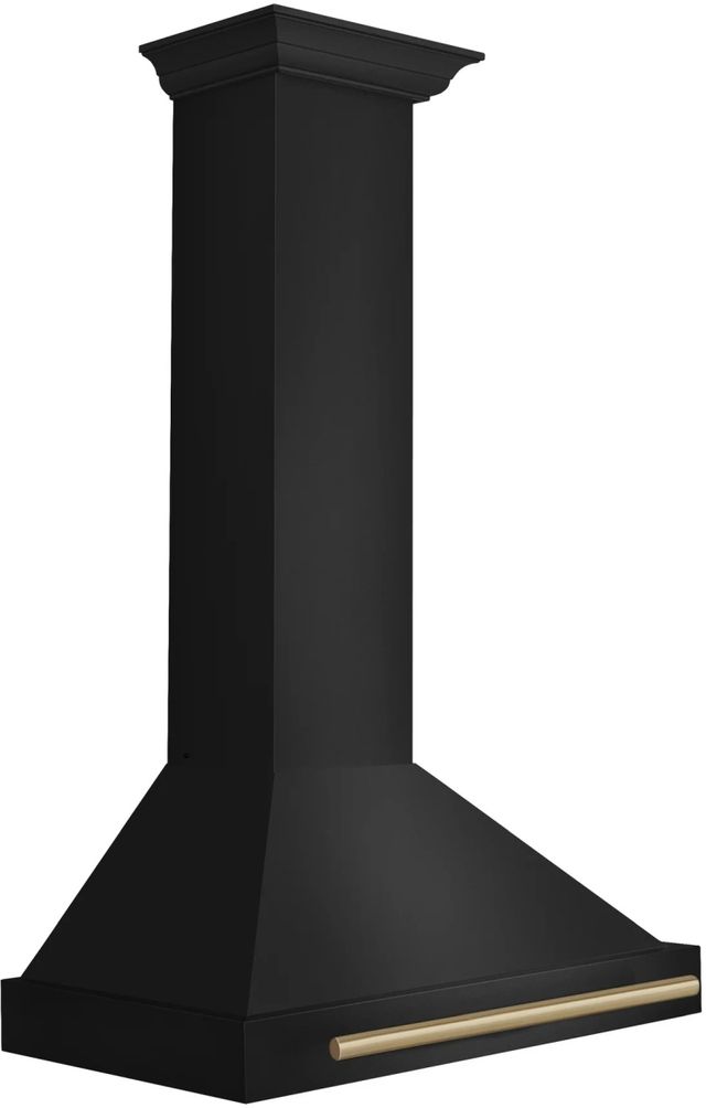 ZLINE Autograph Edition 30" Black Stainless Steel Wall Mounted Range Hood with Champagne Bronze Handle-2