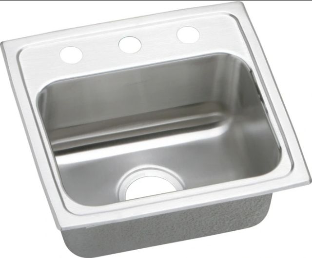 Elkay Lustertone® Classic Lustrous Satin Stainless Steel 17" x 16" x 5" 3-Hole Single Bowl Drop-in ADA Sink with Quick-Clip-0