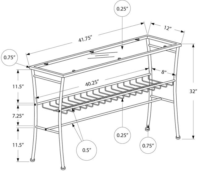 Monarch Specialties Inc. Silver Tempered Glass Top Hall Console Table -2
