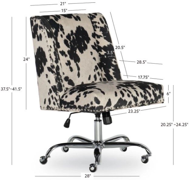 Linon Draper Black Cow Print Office Chair-2