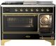 Ilve® Majestic III 48" Glossy Black Pro Style Dual Fuel Natural Gas Range with 5 Black Brass Burners and Brass Trim-3