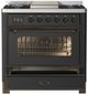 Ilve® Majestic III 36" Graphite Matte Pro Style Dual Fuel Natural Gas Range with 6 Black Brass Burners and Burnished Trim-2