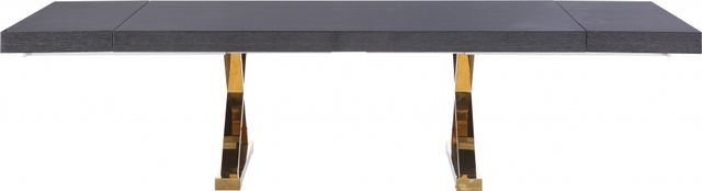 Meridian Furniture Excel Gray Lacquer Extendable Dining Table with Gold Stainless Base-3