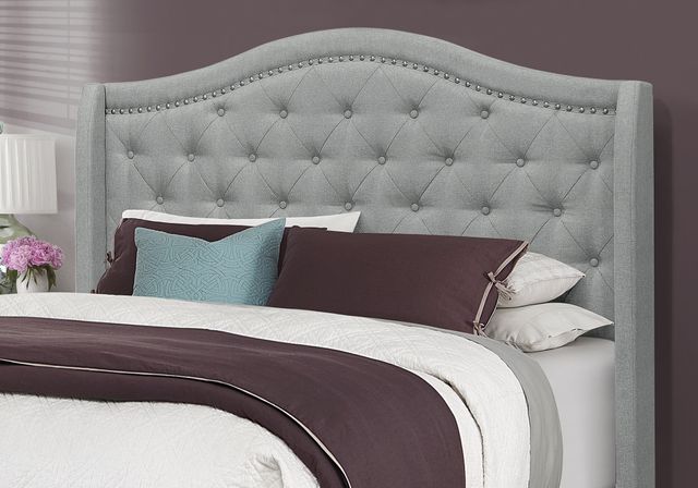 Monarch Specialties Inc. Grey Linen with Chrome Trim Queen Bed-1