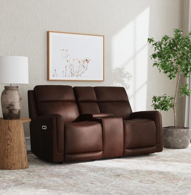 Flexsteel® Alister Burnt Umber Power Gliding Recliner Loveseat with Console-1