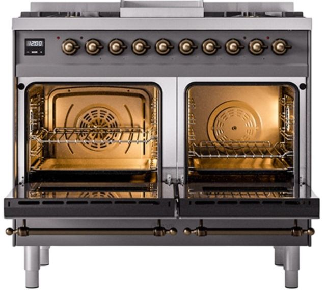 Ilve® Nostalgie II Noblesse 40'' Graphite Matte Pro Style Dual Fuel Range with Burnished Trim-1