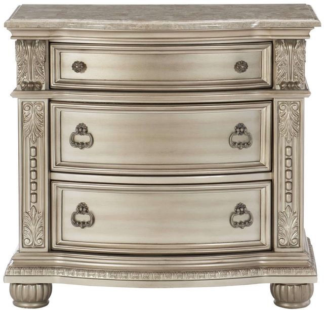Mazin Furniture Cavalier Silver Nightstand with Marble Top-1