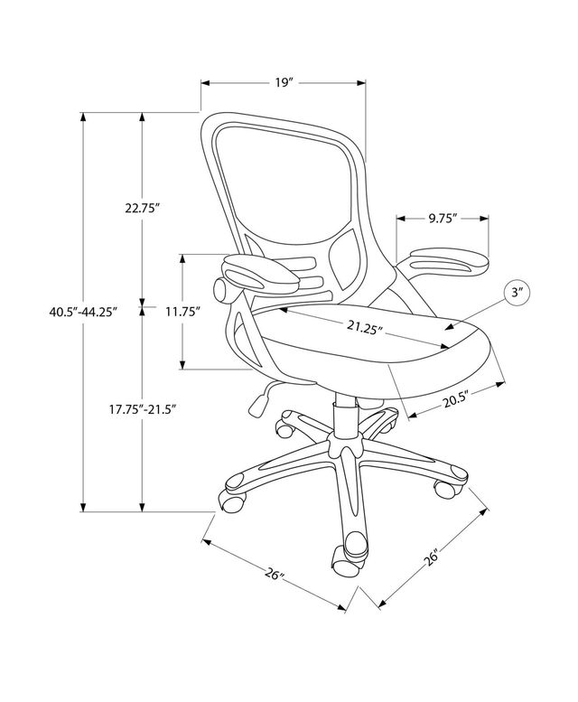 Monarch Specialties Inc. Black on Black Mesh Multi-Position Office Chair-3