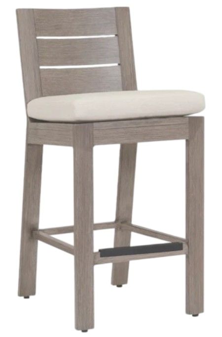 Sunset West Laguna Driftwood Aluminum Outdoor Counter Stool with Canvas Flax Cushion-0