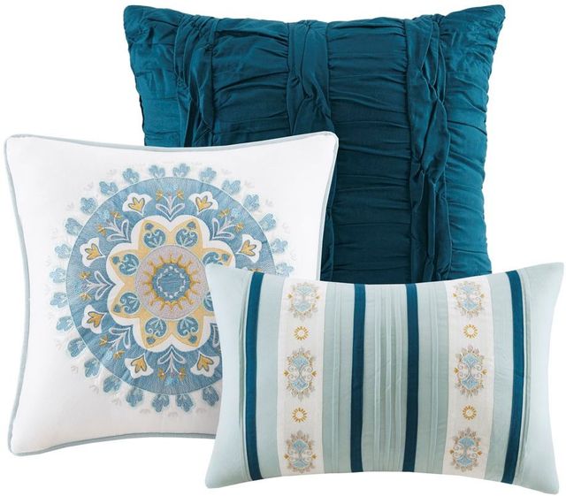 Olliix by Madison Park 7 Piece Teal King Mercia Reversible Cotton Sateen Comforter Set-4