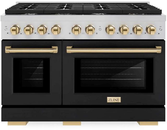 ZLINE Autograph Edition Paramount 48" Stainless Steel Pro Style Gas Range with Black Matte Door and Polished Gold Accents-0