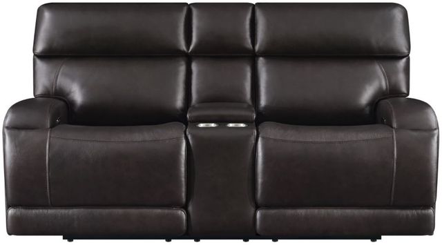 Coaster® Longport Dark Brown Power Reclining Upholstered Loveseat with Console-2