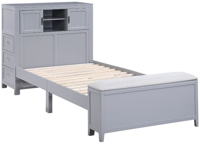 Homelegance® Sloane Gray Twin Youth Bookcase Platform Bed with Hidden Desk, Stool and Storage Bench-1