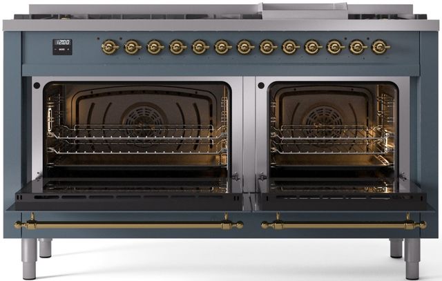 Ilve® Nostalgie II Series 60" Blue Grey Pro Style Dual Fuel Range-1