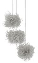 Currey & Company Birds Nest Painted Silver/Clear 3-Light Multi-Drop Pendant-1