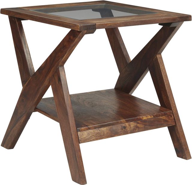 Signature Design by Ashley® Charzine Glass Top End Table with Warm Brown Base-0