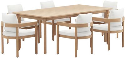 Front view of the New Classic® Home Furnishings Wesley 7-Piece White Acacia/Sundura Outdoor Patio Dining Set