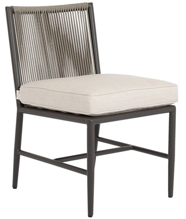 Sunset West Pietra Stone Gray Aluminum/Olefin Rope Outdoor Dining Side Chair with Echo Ash Cushion-0