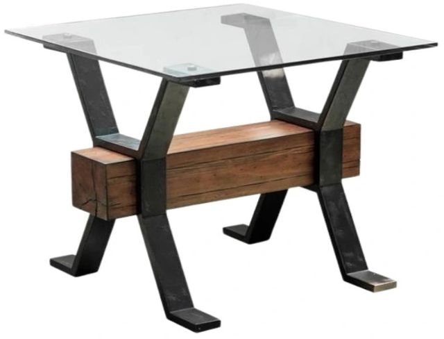 Magnussen Home® Sawyer Toasted Nutmeg Glass Top End Table with Smoked Iron Base-0
