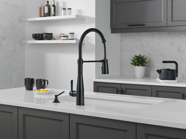 Delta Essa® Matte Black Single Handle Pull-Down Spring Kitchen Faucet-1