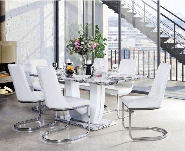 Mazin Furniture Felix Marble Glass Top Dining Table with White Base -2