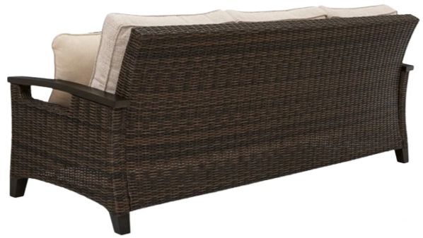Signature Design by Ashley® Monterey Point Beige/Dark Brown Fabric/Wicker Rattan Outdoor Sofa-3