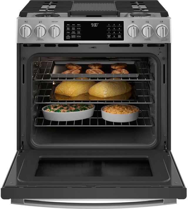 GE Profile™ 30" Fingerprint Resistant Stainless Steel Smart Slide-In Dual Fuel Natural Gas Range with No Preheat Air Fry and Convection-2
