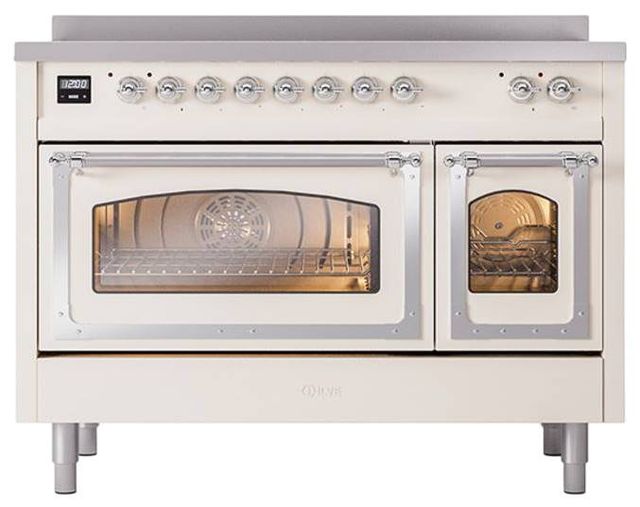 Ilve® Nostalgie II Noblesse 48'' Anique White Pro Style Induction Range with Chrome Trim-1