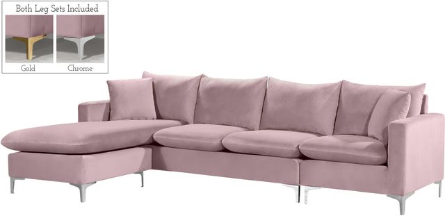 Meridian Furniture Naomi 2-Piece Pink Velvet Reversible Sofa Chaise Sectional-1