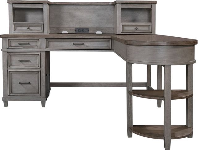 aspenhome® Caraway Aged Slate Pedestal Desk and Return-0