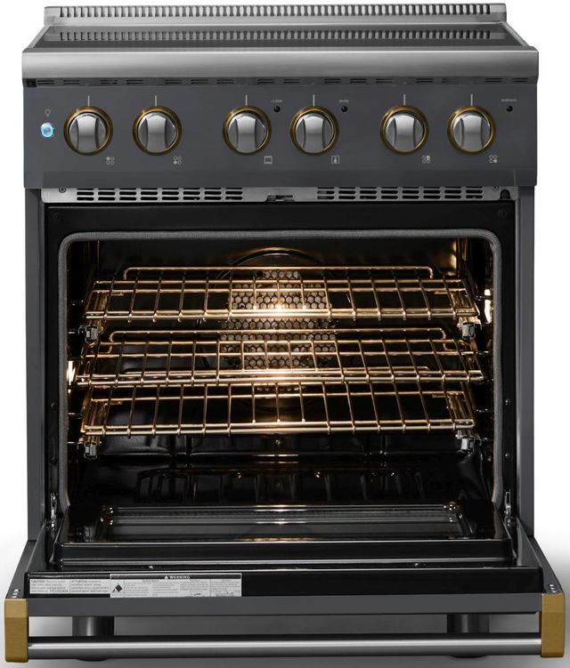 Viking® 5 Series 30" Cast Black Pro Style Electric Range with Brushed Brass Trim-1