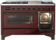 Ilve® Majestic III 48" Burgundy Pro Style Dual Fuel Liquid Propane Range with Triple Glass Door and Burnished Trim-2