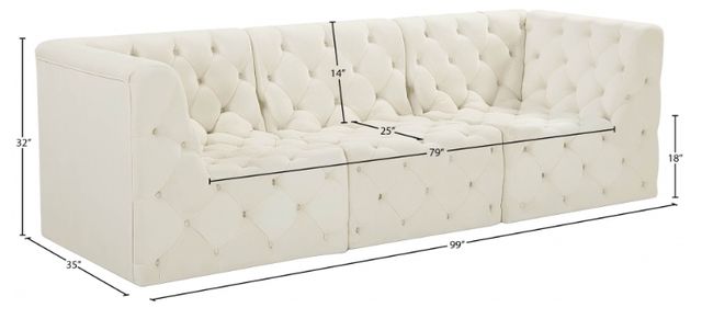 Meridian Furniture Tuft 3-Piece Cream 99" Modular Sofa-2