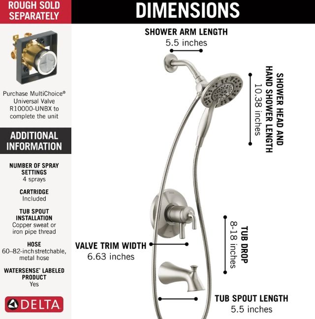 Delta Kayra® Monitor® 17 Series Stainless Two-in-One Tub and Shower Trim-2